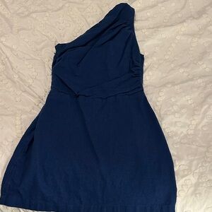 Abercrombie One-Shoulder Navy Blue Linen Dress